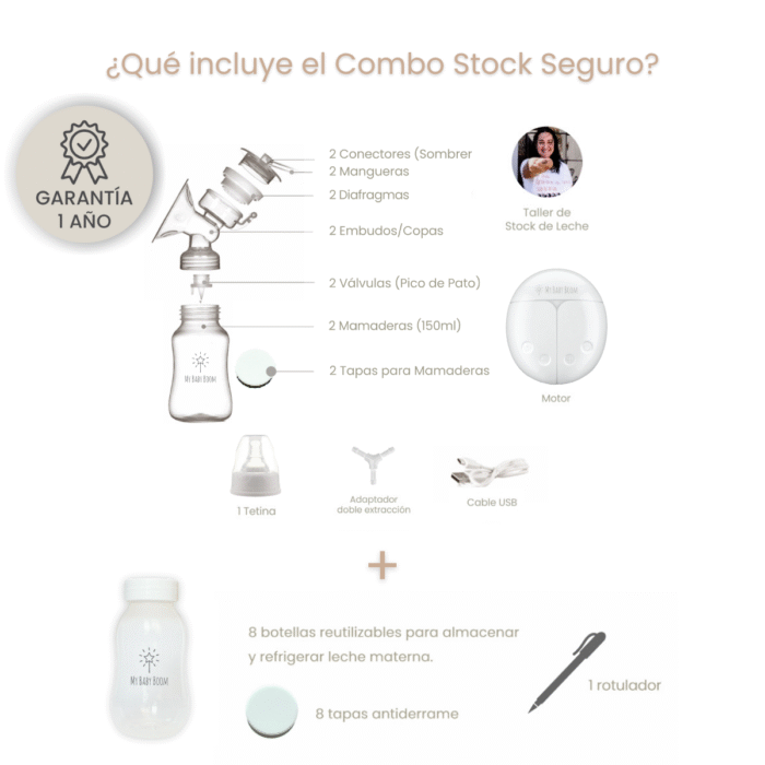 Sacaleches eléctrico doble y botellas para leche materna